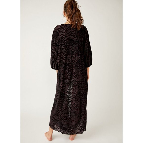 FREE PEOPLE In My Heart BURNOUT VELVET ROBE DUSTER! Maxi Butterfly Mobwife Boho - Picture 7 of 9